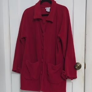Blair Sz M Vibrant Red Fleece Vintage Jacket with Raglan Sleeve and Red Buttons